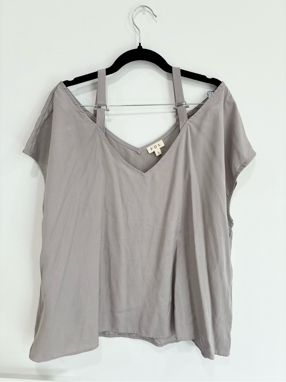 POL Draped V-Neck Camisole Top in Gray
